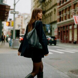 NWT Hereu Black Calella Distressed Leather Tote Bag